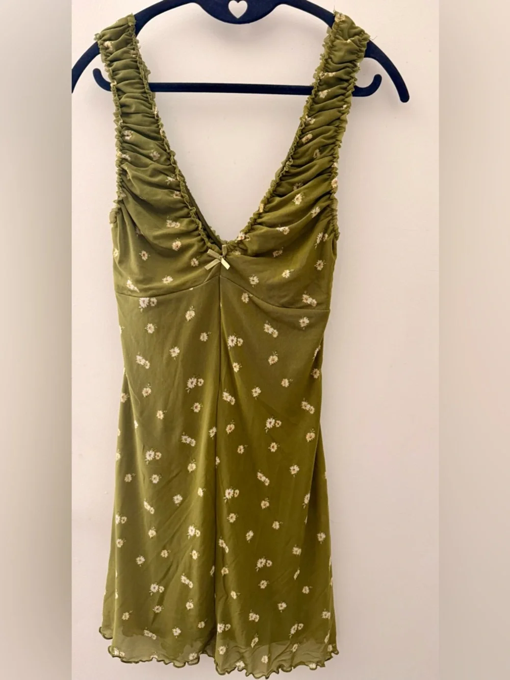Forever 21 Olive Green Floral V-Neck Mini Dress - Picture 2 of 8